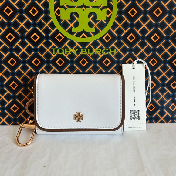 Tory Burch Emerson Soft Colorblock Flap Card Case Wallet Optic White Moose - Picture 1 of 10